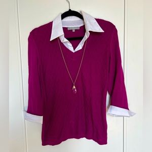 NY Collection. Long sleeve light sweater, with added collar and necklace.